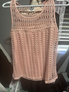 Crochet Scoop Neck Tank Top in Light Pink